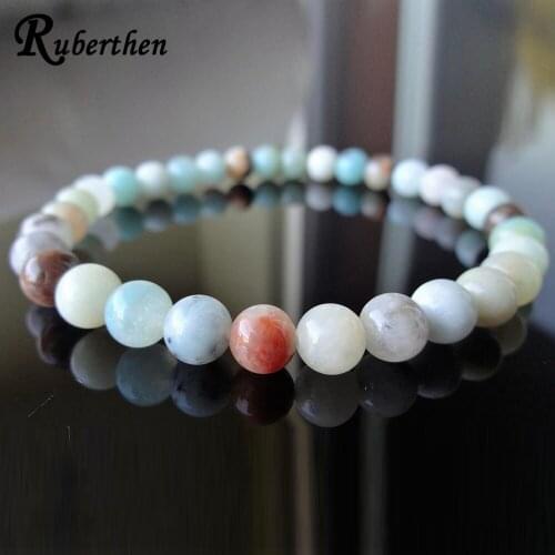Ruberthen 6 MM Genuine AMAZONITE Bead Bracelet For Men Fashion Yoga Mala Men`s Bracelet