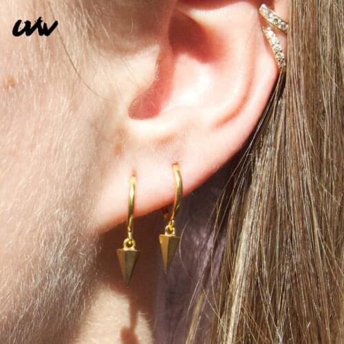 UVW034 2pc Trendy Men Women Stainless Steel Triangle Hoop Earrings Fashion Korean Stud Piercing Boho Jewelry Pendienties Brincos