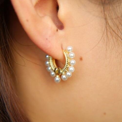 Silver 925 simulated pearl ear circle drop charm for women bijoux beautiful stud earrings fashion jewelry wholesale gift