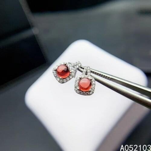 KJJEAXCMY 925 sterling silver inlaid natural garnet New Womens exquisite and small plain Gemstone Earrings support detection