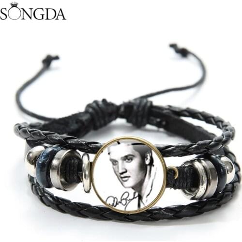 SONGDA Super Rock Star Souvenirs Bracelet Mens Casual Braided Leather Bracelets Bangles Retro Punk Wrap Wristband Sing Fans Gift