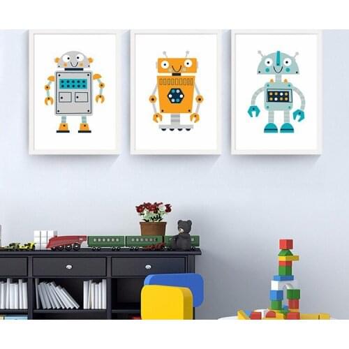 Modern Robotic Cartoon Canvas Painting Art Print Poster Picture Robot Wall Paintings Home Decor Children Bedroom Decoration