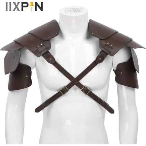 Medieval Steampunk Shoulder Armors PU Leather Rivet Viking Knight Pauldrons Adjustable Chest Harness Belt Cosplay Costume Men