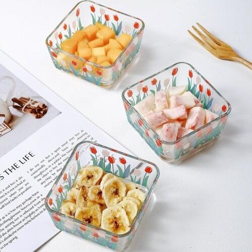 Daisy Flower Glass Square Bowl Korean Ins Style Snack Bowl Glass Bowl Tulip Bowl Salad Bowl