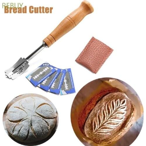 Sunshine REBUY Handle with 5pcs Replacement Blades Arc Curved Bakery Bread Lame Cutter