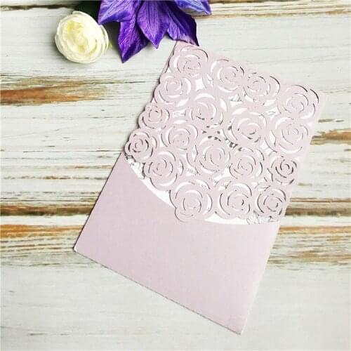 Light purple pocket invitation rose laser cut wedding card