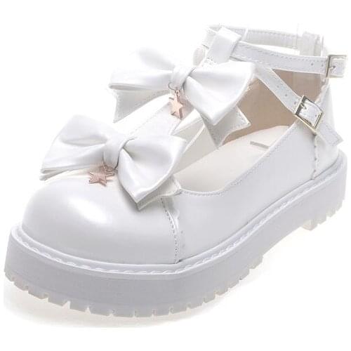 Japanese sweet lolita bow tie straps comfortable soft sister princess round head women shoes kawaii shoes cosplay loli Lolita