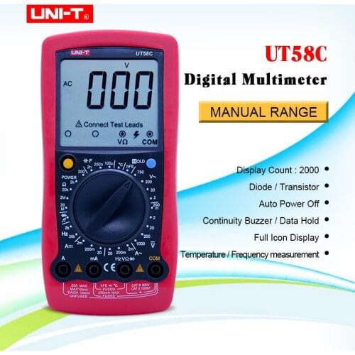 UNI-T UT58C Digital Multimeters AC/DC Voltmeter Ammeter Temperature Capacitance Frequency Tester Mulimetro