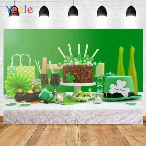 Yeele ST. Patricks Party Juice Cakes Green Hat Gold Background Photophone Photography Photo Studio for Decor Customized Size
