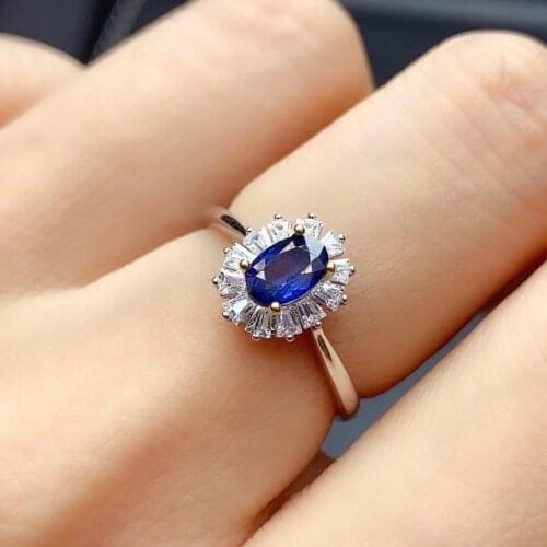 CoLife Jewelry 100% Natural Sapphire Enegagement Ring 4*6mm Blue Sapphire Ring 925 Silver Sapphire Jewelry for Party