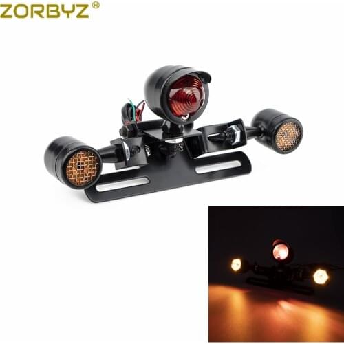 ZORBYZ Motorcycle Metal Black Tail Brake Light With Grill Turn Signal Light For Cafe Racer Bobber Choppers Bike Custom