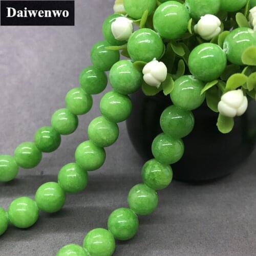 Green Yellow Jade Chalcedony Beads Stone Round 6-12mm Gemstone Loose Spacer DIY