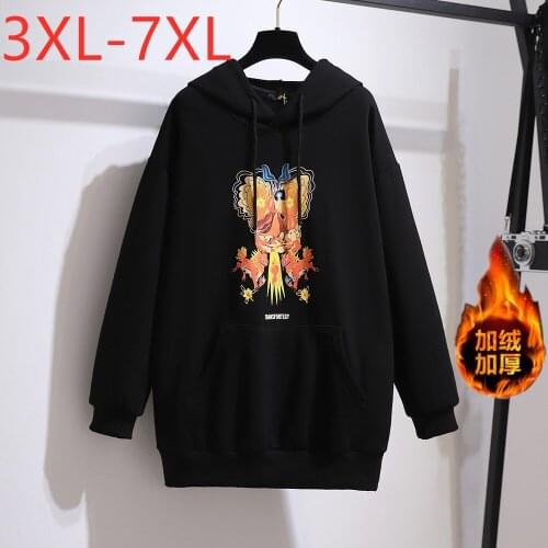 New Ladies Autumn Winter Plus Size Hoodie For Women Large Pocket Print Wool Liner Keep Warm Sweatshirt Coat 3XL 4XL 5XL 6XL 7XL