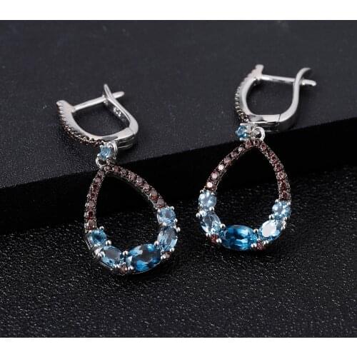 GEMS BALLET Sterling Silver 925 Dangle Earrings for Women Elegant Jewelry Nautral London Blue Topaz Gemstone Drop Earrings