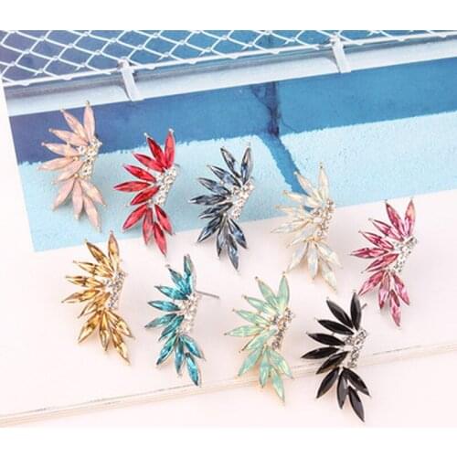 Arc Multicolor Wings Stud Earrings Acrylic Crystal Stone Women Piercing Earrings Trendy Wedding Jewelry Gift 2021