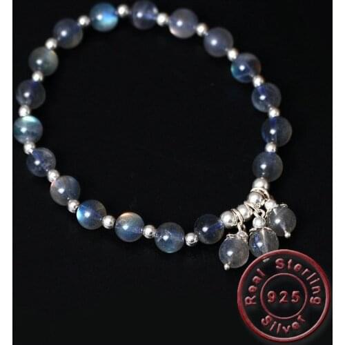 Amxiu Natural Moonstone Charm Bracelet 925 Sterling Silver Bracelets Handmade Beads Bracelet Bangles For Women Girls Accessories