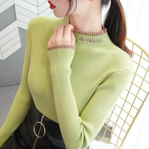 Women Solid Color Harajuku Half Turtleneck Sweater Bottoming Shirt Ladies Fall/winter Inner Long-sleeved All-match Slim Knit Top