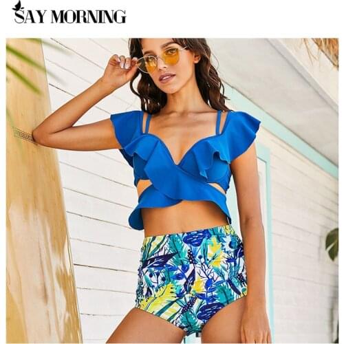 SAY MORNING Two-Piece Swimsuit Ruffled Push Up Sexy Womens Swimwear Split Bikini Set New 2021 Beach Wear Swimming Suit Bathing