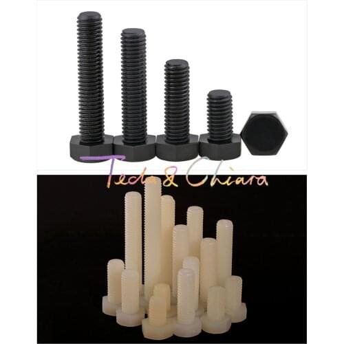 10Pcs M8 x 20mm New L 20 White Black Nylon Hex Head Set Screw Insulation Hex Bolt Plastic
