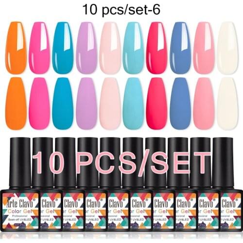 Arte Clavo 10pcs Nail Polish Set Fashion 114 Colors Soak Off Varnish Hybrid UV LED 8ml Top Base Coat Kit Nail Art Manicure