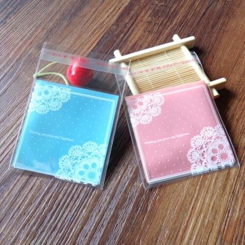 100pcs Light Blue and Pink Small OPP Cookies Baking Christmas Gift Packaging Bags Wedding biscuits cake Candy Plastic bag