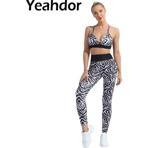 2021 Women Gym Sportwear Fitness Workout Outfits Sleeveless Criss Cross Bra Top High Waist Leggings Sets Tummy Control Suit