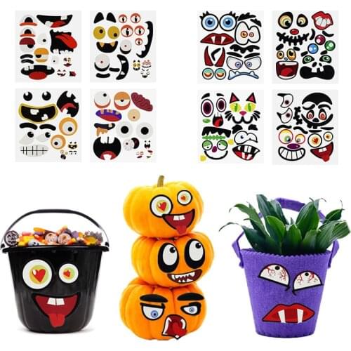 4 Sheets Funny Halloween Pumpkin Grimace Sticker Trick Or Treat Party Decor DIY Expression Stickers Halloween Party Decoration