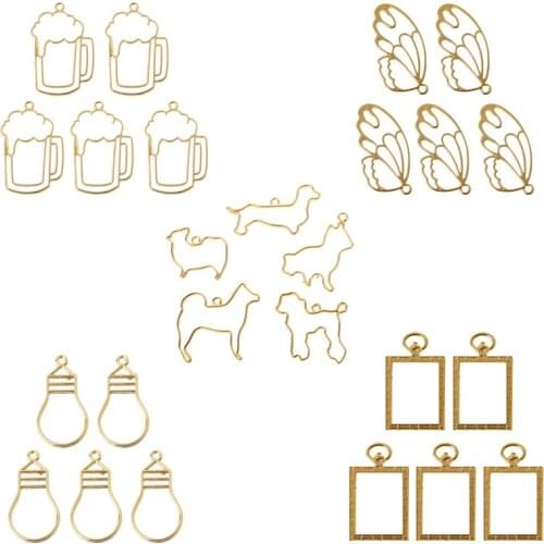 5Pcs Wings Feather Resin Frames Open Bezels Setting Blank Pendant Jewelry Making