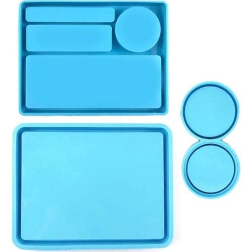 A0NF Makeup Storage Tray Epoxy Resin Mold Serving Board Plate Coaster Silicone Mould