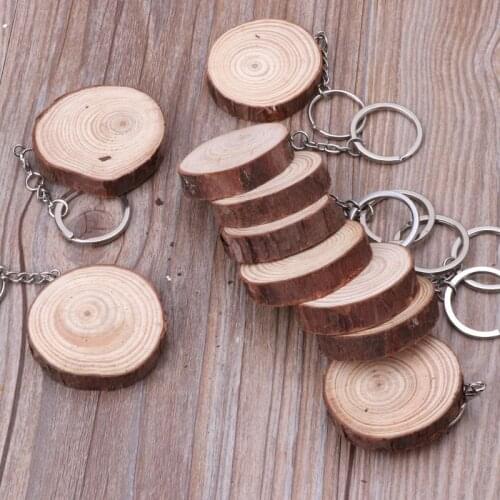 ANGELADY 10Pcs Unfinished Natural Wood Slices Keychains Blank Hand-Painted Jewelry Making Wholesale Dropship