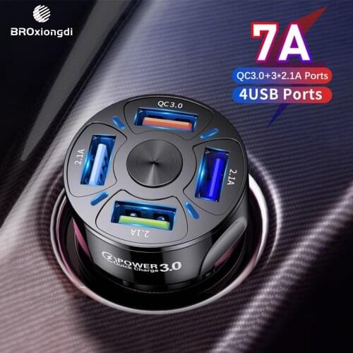 BROxiongdi 4 Ports USB Car Charge Quick Charger Adapter Mini Fast Charging in Car For iPhone Samsung Xiaomi Huawei Mobile Phone