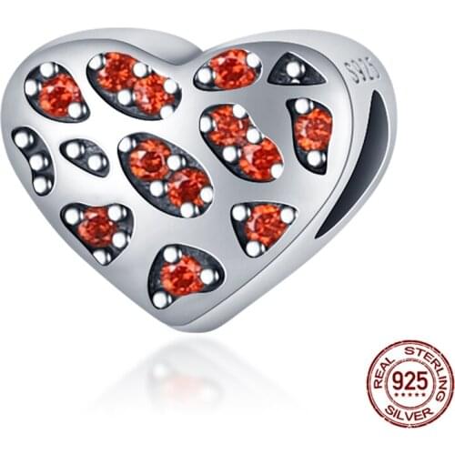 New 925 Sterling Silver Original DIY Orange Zircon Heart-Shaped Beads Fit Pandora Bracelet Fashion DIY Jewelry for Women Charms