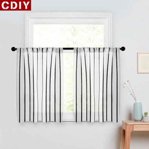CDIY Striped Kitchen Short Curtains Sheer Cafe Curtain Pinstripe Bathroom Half Window Drapes Short Living Room Small Tulle Decor