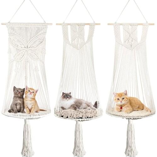 Pet Nest Cat Dog Toy Swing Bohemian Wall Hanging Bed Macrame Thread Cotton cat bed Hand-Woven Hanging With Mat Basket Hammock