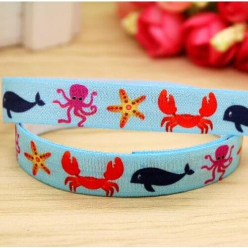 DUWES 5/8'' Free shipping Fold Elastic FOE sea animals printed headband headwear hairband diy decoration wholesale OEM H5411