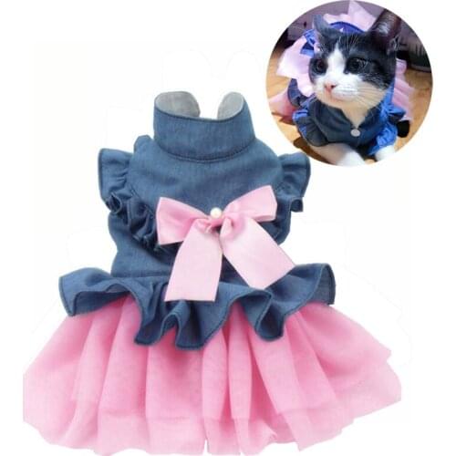 Denim Puppy Cat Dress Summer Girl Dog Clothes Dresses for Small Dogs Cats Shih Tzu Maltese Clothing Kedi Dog Skirt Pets Costume