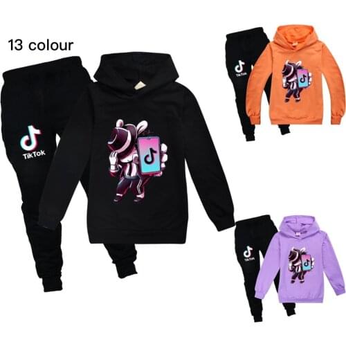 TIK TOK Cotton Long Sleeve Hoodies+pant Cartoon Cute Baby Boys Girls Clothes Set Sweatshirts