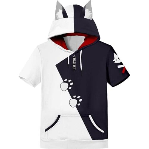 Hololive VTuber Ookami Mio Cosplay T-shirt 3D Printed Hooded Tee Adult Summer Short Sleeve Hoodie Pullover