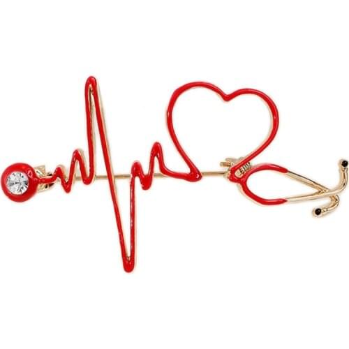 Creative Enamel Love Heart Stethoscope Brooch Cartoon Doctor Nurse ECG Metal Alloy Jewelry Micro Badge Lapel Pin Gift