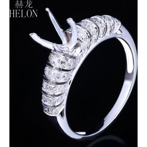 HELON 6.25mm to 7.25mm Round Cut Solid 10K White Gold 0.35ct Real Natural Diamonds Semi Mount Engagement Wedding Ring Setting