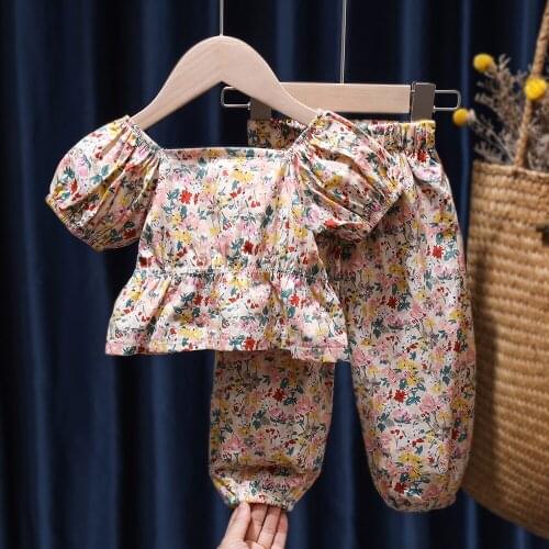 Summer Casual Toddler Baby Girls Outfits Suit Fashion Floral Print T Shirts Tops+Pants 2pcs Infant Children Kids Clothes Set