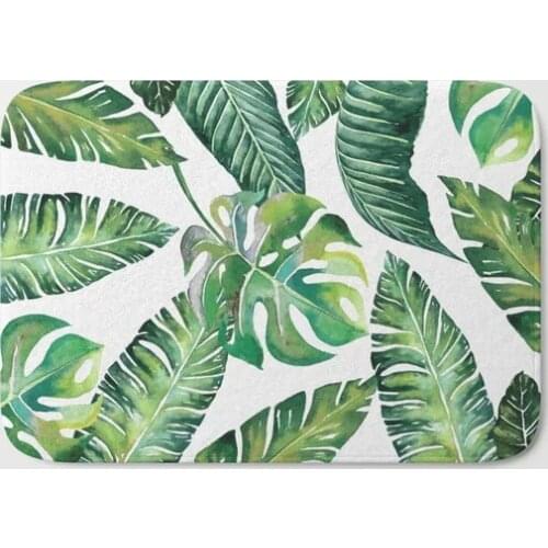 HOT Bathroom Rugs Jungle Leaves Banana Bath Mat Flannel Absorbent Non Slip Doormat for Entrance Door Bath Mats Bathroom