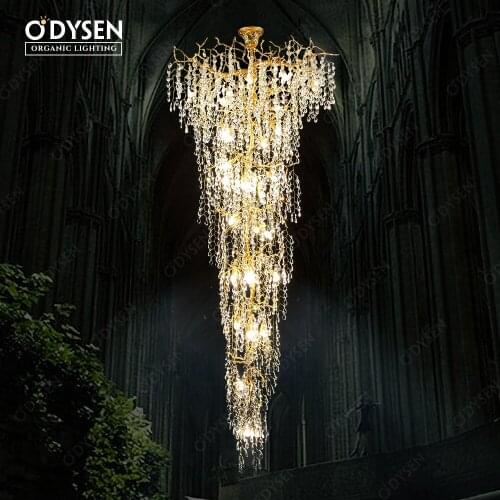 ODYSEN ART DECO Staircase Chandelier Long Led Copper Light for Large Hallway Lobby Loft Villa Glass Lamp Stair Home Decorative