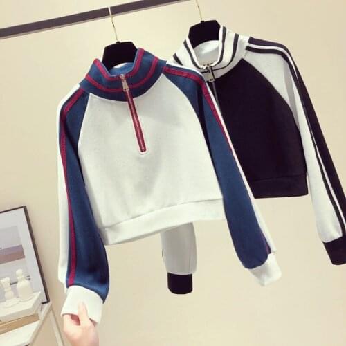 Fashion Women Sweatshirt 2020 New Hot Sale Short Hoodies Long Sleeve Patchwork Jumper Hooded Pullover Coat Casual Sweatshirt Top