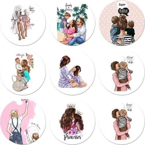 Fashion Brown Hair Baby Mom Girl Queen Icons Pins Badge Decoration Brooches Metal Badges For Backpack Decoration