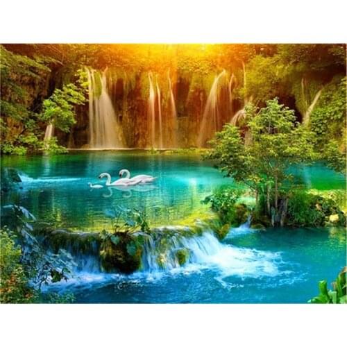 Waterfall Landscape DIY Embroidery Cross Stitch 11CT Kits Craft Needlework Set Cotton Thread Printed Canvas Home Sale