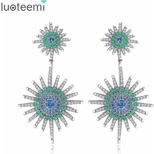 LUOTEEMI 2018 New Fashion Sunshine Two Clear Blue Green Stone Drop Earrings Gift For Girl Friend Wife Mom Wedding Anniversary