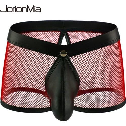 New Sexy Breathable Mens Boxer Men Mesh Transparent See Through U-convex Underwear Separatable Front Gay Wear Pants A4-36