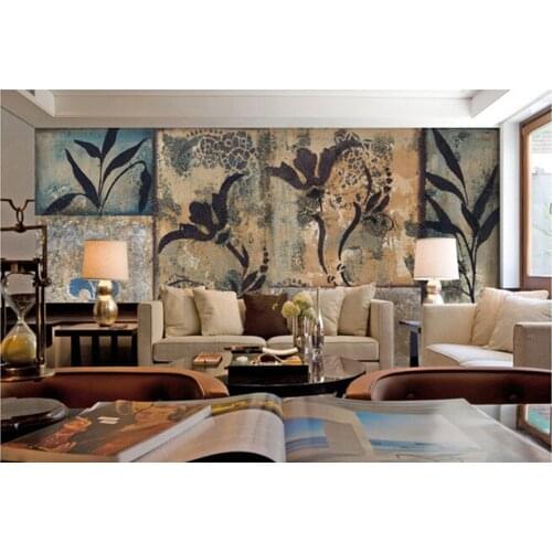 Custom 3D large mural,retro rural flower leaves silhouette paintings ,living room TV wall bedroom wallpaper