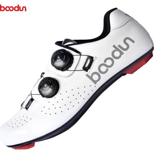New style BOODUN Road Cycling Shoes Breathable Genuine Leather Nylon Sole Road Bike Shoes Black White Racing Roadbike Shoes
